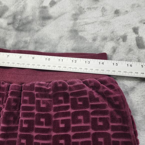 GUESS Pants Womens M Purple Burgundy Logo-Embossed Velvet Velour Jogger Lounge - Picture 8 of 12